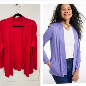 LL BEAN 100% Supina Pima Red cotton woman pocketed plus size open cardigan 1X